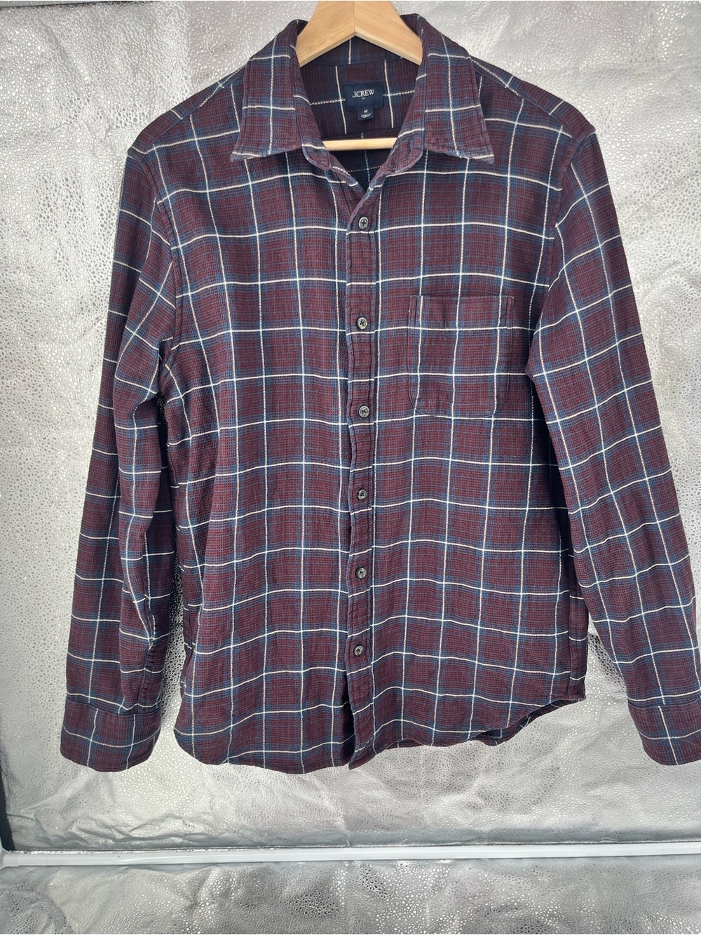 J.Crew Men's Waffle Knit Plaid Button Down Long Sleeve Shirt 100%Cotton Medium
